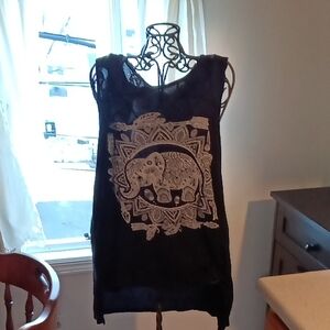 Paper Crane Black Tank Top with Ivory Elephant Mandala